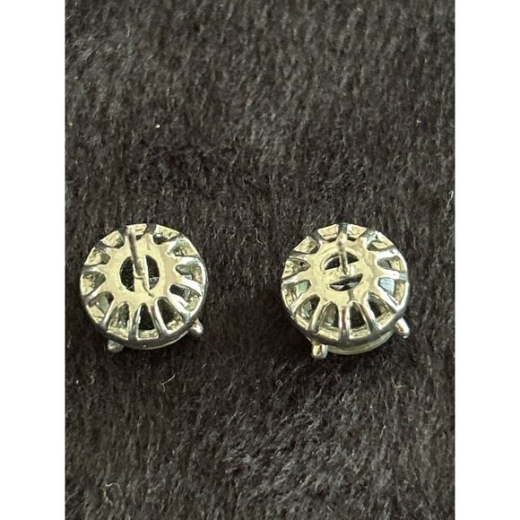 Silver Tone Green Crystal & Rhinestone Stud Earrings - Picture 3 of 5